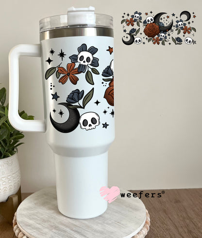 Burgundy Rose Black Moon and Skulls UV DTF Cup Wrap 40oz Tumbler Cup Wrap Weefers
