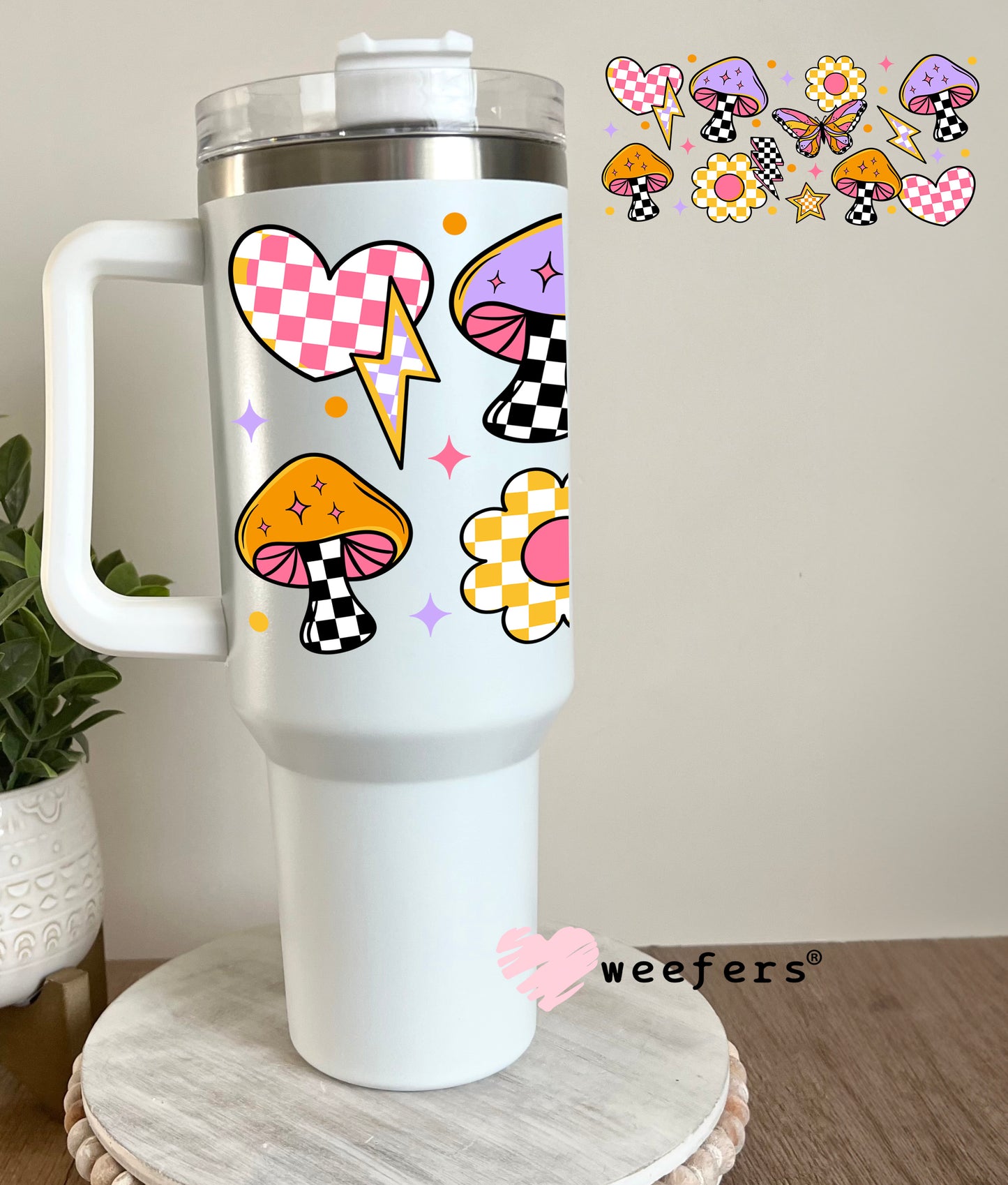 Retro Groovy Mushrooms Flowers UV DTF Cup Wrap 40oz Tumbler Cup Wrap Weefers
