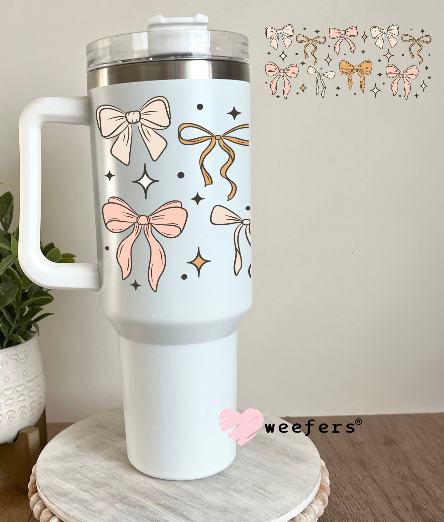 Neutral Coquette Bows UV DTF Cup Wrap 40oz Tumbler Cup Wrap Weefers