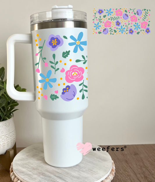 Purple Pink and Blue Flowers UV DTF Cup Wrap 40oz Tumbler Cup Wrap Weefers