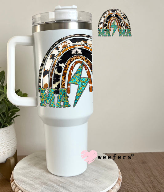 Mama Western Rainbow Lightening Bolt UV DTF Decal 40oz Tumbler Decal Weefers