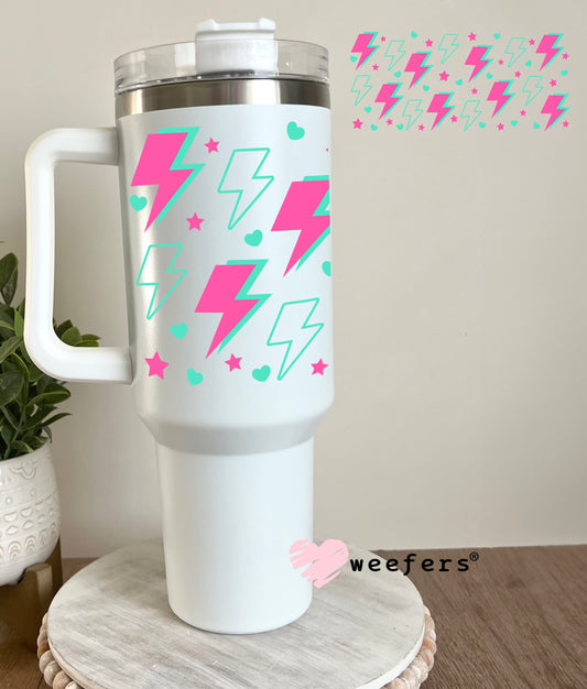 Pink and Teal Lightening Bolts UV DTF Cup Wrap 40oz Tumbler Cup Wrap Weefers