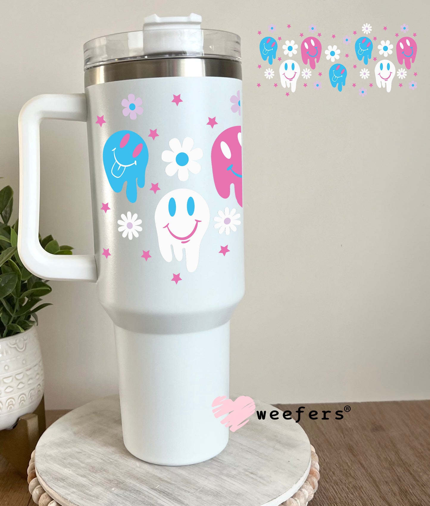 Pink and Blue Melting Faces UV DTF Cup Wrap 40oz Tumbler Cup Wrap Weefers