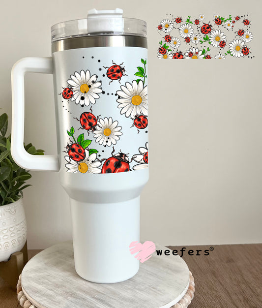 Lady Bug Daisy Flowers UV DTF Cup Wrap 40oz Tumbler Cup Wrap Weefers