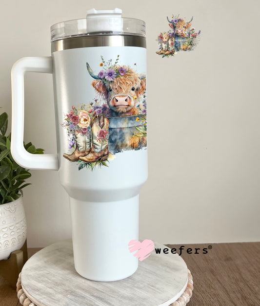 Baby Highlander Cow in Bucket UV DTF Decal 40oz Tumbler Decal Weefers