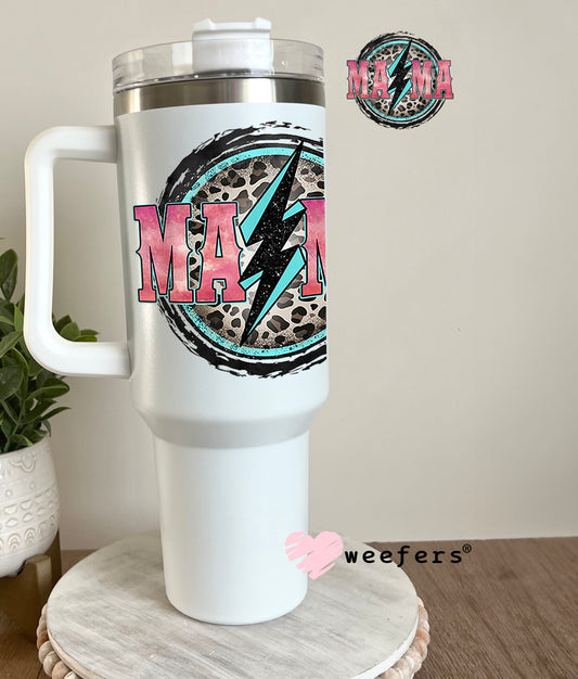 Mama Lightening Bolt Cheetah Print UV DTF Decal 40oz Tumbler Decal Weefers