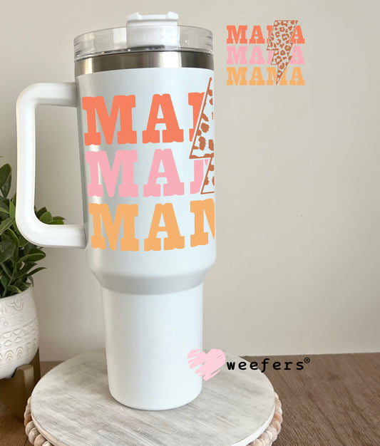 Mama Stacked Cheetah Lightening Bolt UV DTF Decal 40oz Tumbler Decal Weefers