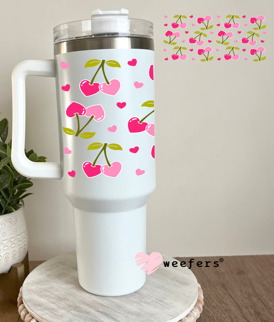 Pink and Hot Pink Cherries UV DTF Cup Wrap 40oz Tumbler Cup Wrap Weefers