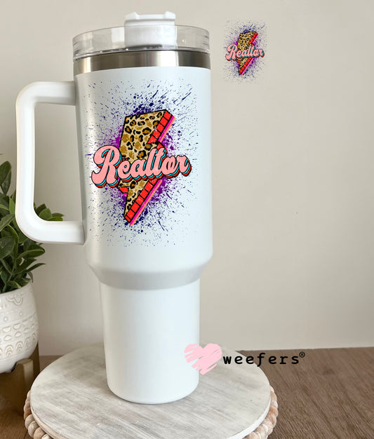 Realtor Lightening Bolt Cheetah UV DTF Decal 40oz Tumbler Decal Weefers