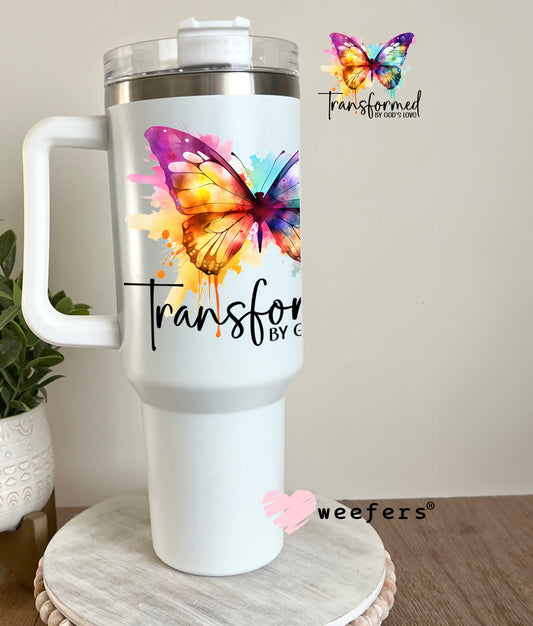 Transformed by God's Love Butterfly UV DTF Decal 40oz Tumbler Decal Weefers