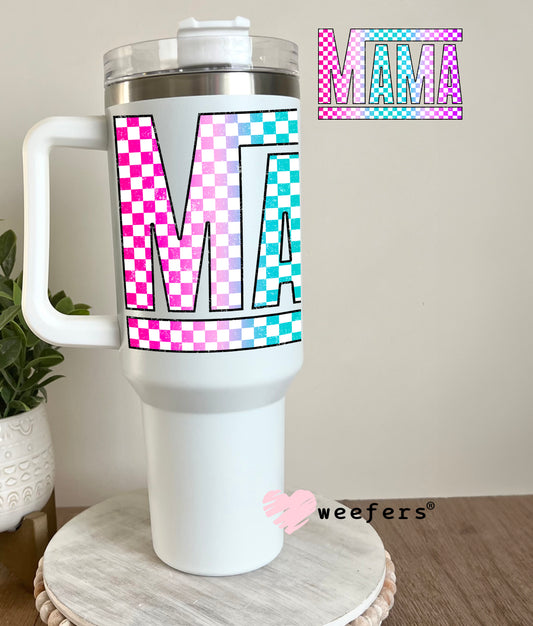 Mama Checkered Pink Teal Purple UV DTF Decal 40oz Tumbler Decal Weefers