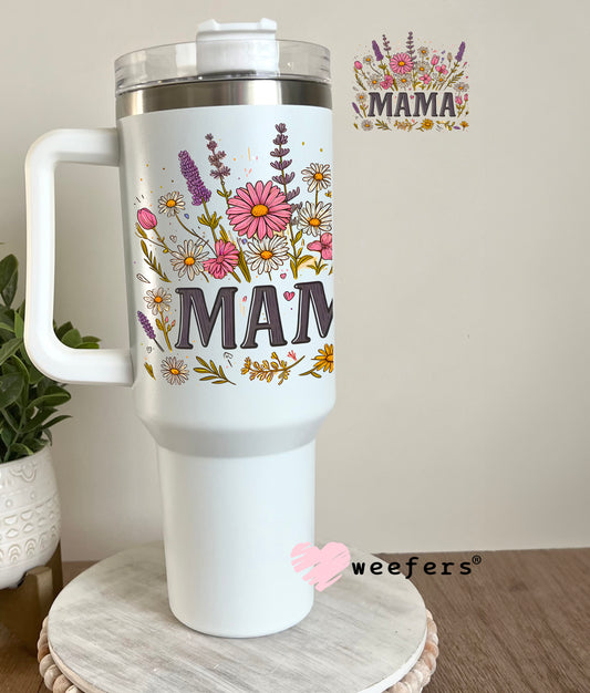 Mama Grey Pink Wildflowers UV DTF Decal 40oz Tumbler Decal Weefers