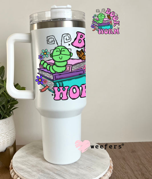 Bookworm Green Purple UV DTF Decal 40oz Tumbler Decal Weefers