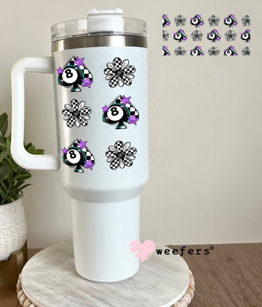 Eight Ball Checkered Spade Purple Sidekick UV DTF Cup Wrap - WEEFERS EXCLUSIVE WRAP 40oz Tumbler Wrap Weefers