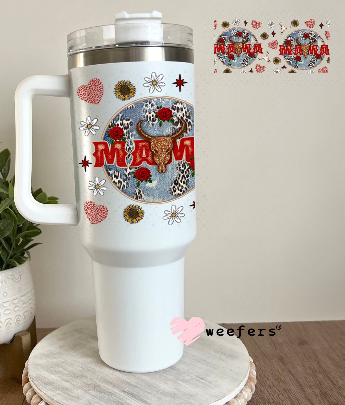 Red Mama Denim Round UV DTF Cup Wrap - WEEFERS EXCLUSIVE WRAP 40oz Tumbler Wrap Weefers