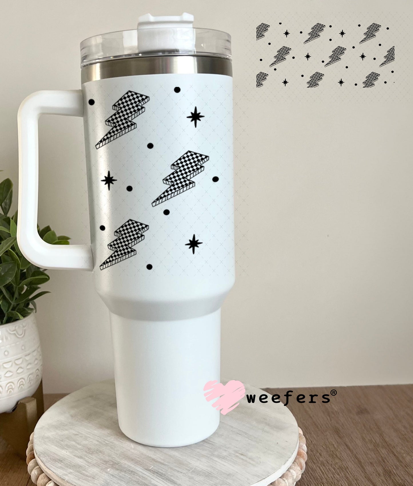 Black Checkered Lightening Bolts UV DTF Cup Wrap - WEEFERS EXCLUSIVE WRAP 40oz Tumbler Wrap Weefers