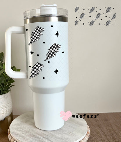 Black and White Checkered Lightening Bolts UV DTF Cup Wrap - WEEFERS EXCLUSIVE WRAP 40oz Tumbler Wrap Weefers