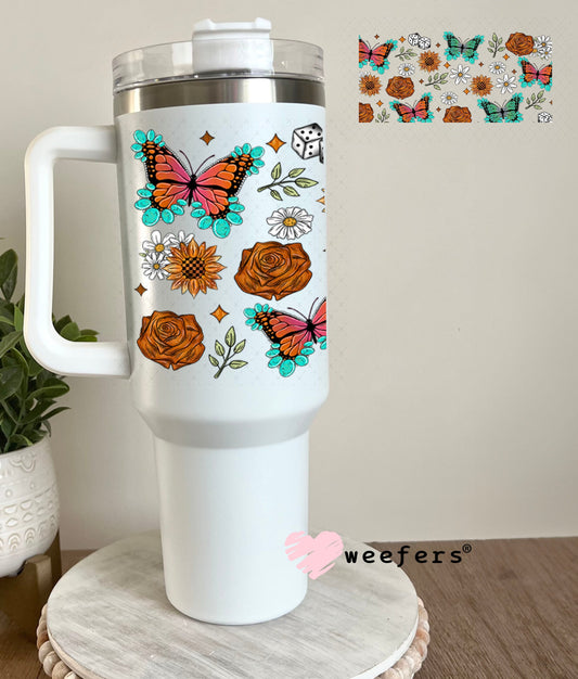 Rust Roses Butterflies and Sunflowers UV DTF Cup Wrap - WEEFERS EXCLUSIVE WRAP 40oz Tumbler Wrap Weefers