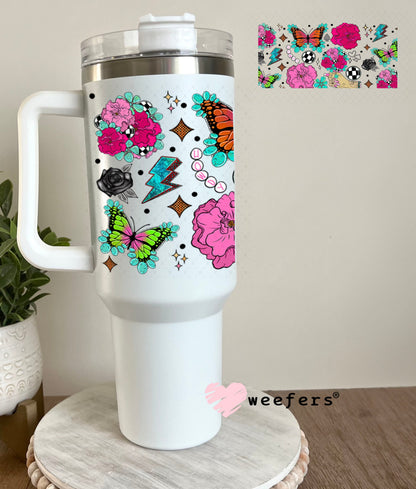Howdy Pink Flowers Butterflies UV DTF Cup Wrap - WEEFERS EXCLUSIVE WRAP 40oz Tumbler Wrap Weefers