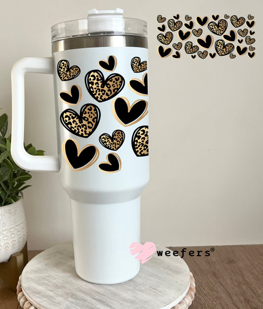 Gold and Black Leopard Hearts UV DTF Cup Wrap 40oz Tumbler Cup Wrap Weefers