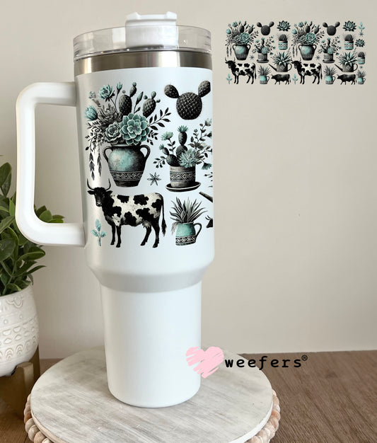 Cows and Succulents UV DTF Cup Wrap 40oz Tumbler Cup Wrap Weefers