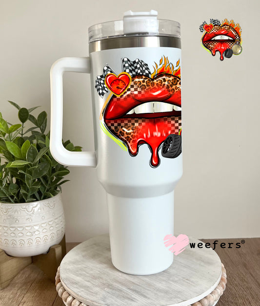 Race Day Red Lips UV DTF Decal 40oz Tumbler Decal Weefers