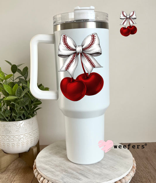 Cherry Baseball Bow UV DTF Decal 40oz Tumbler Decal Weefers