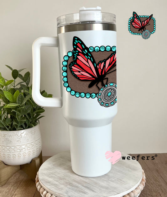 Butterfly Turquoise Necklace UV DTF Decal 40oz Tumbler Decal Weefers