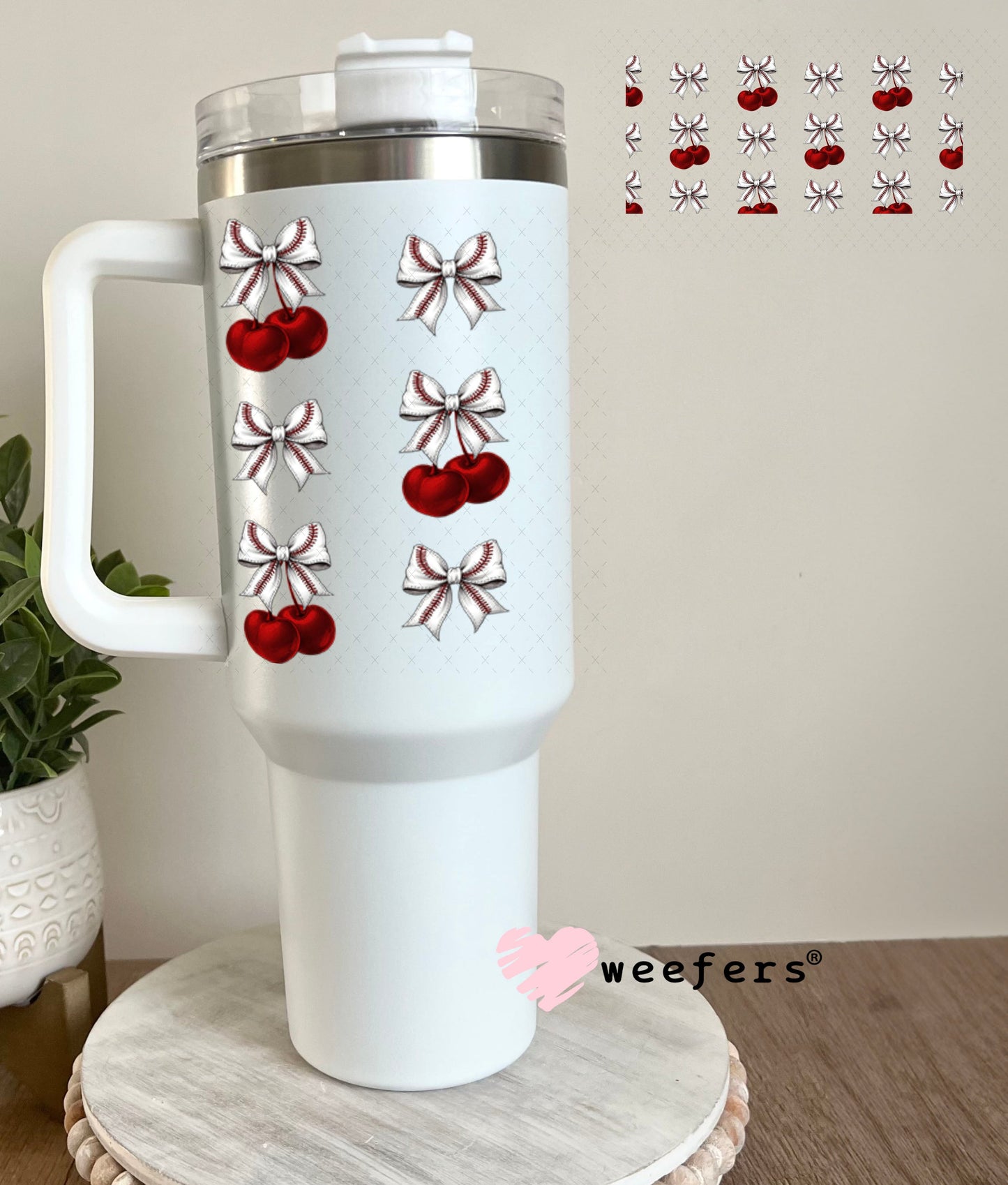 Cherry Bow Baseball UV DTF Cup Wrap - WEEFERS EXCLUSIVE WRAP 40oz Tumbler Wrap Weefers
