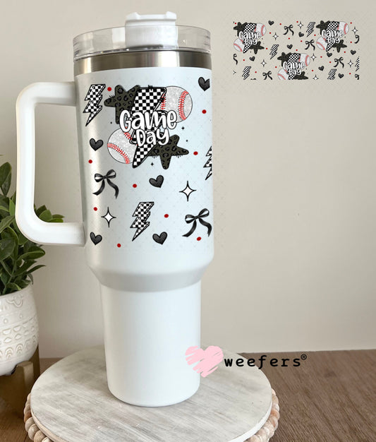 Game Day Baseball Black Checkered Lightening Bolts UV DTF Cup Wrap - WEEFERS EXCLUSIVE WRAP 40oz Tumbler Wrap Weefers