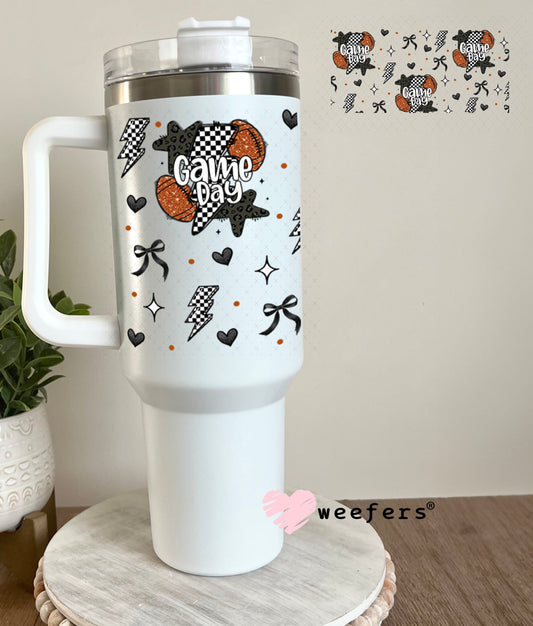 Game Day Football Black Checkered Lightening Bolts UV DTF Cup Wrap - WEEFERS EXCLUSIVE WRAP 40oz Tumbler Wrap Weefers