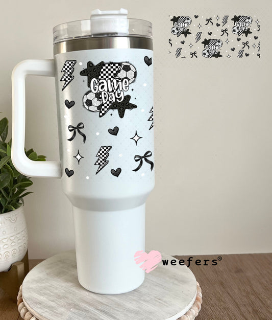 Game Day Soccer Black Checkered Lightening Bolts UV DTF Cup Wrap - WEEFERS EXCLUSIVE WRAP 40oz Tumbler Wrap Weefers