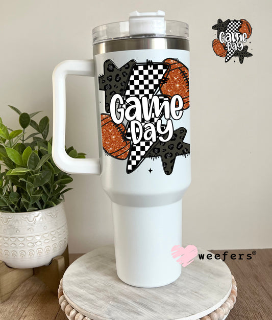 Game Day Football Black Checkered Lightening Bolts UV DTF Decal 40oz Tumbler Decal Weefers