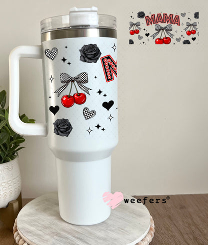 Mama Checkered Bow Cherries UV DTF Cup Wrap - Weefers® Exclusive 40oz Tumbler Wrap Weefers