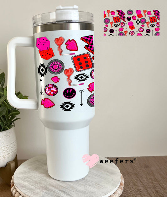 Caffeine and Chaos Hot Pink Dice Sidekick UV DTF Cup Wrap - WEEFERS EXCLUSIVE WRAP 40oz Tumbler Wrap Weefers