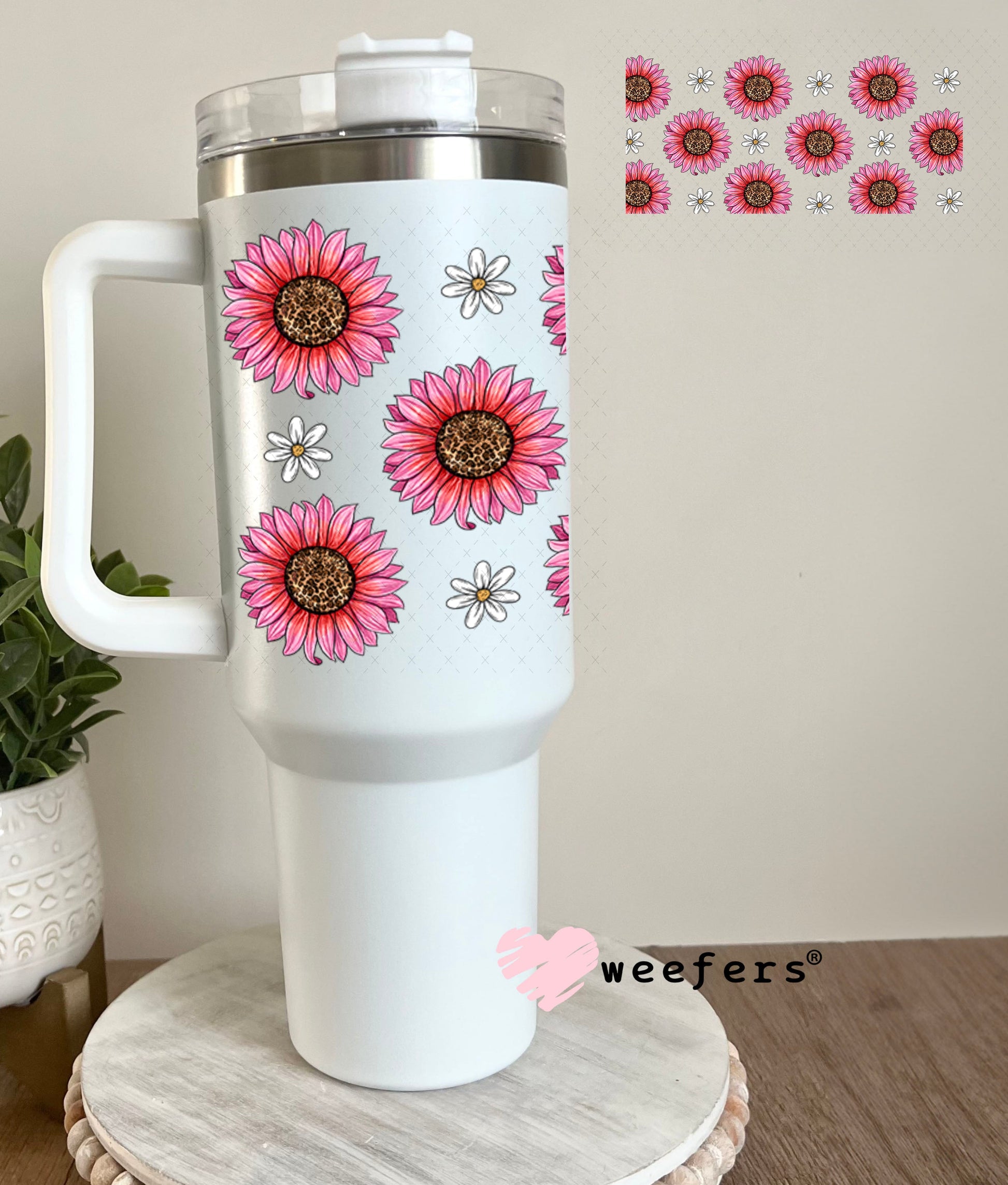 Pink Sunflowers UV DTF Cup Wrap - WEEFERS EXCLUSIVE WRAP 40oz Tumbler Wrap Weefers