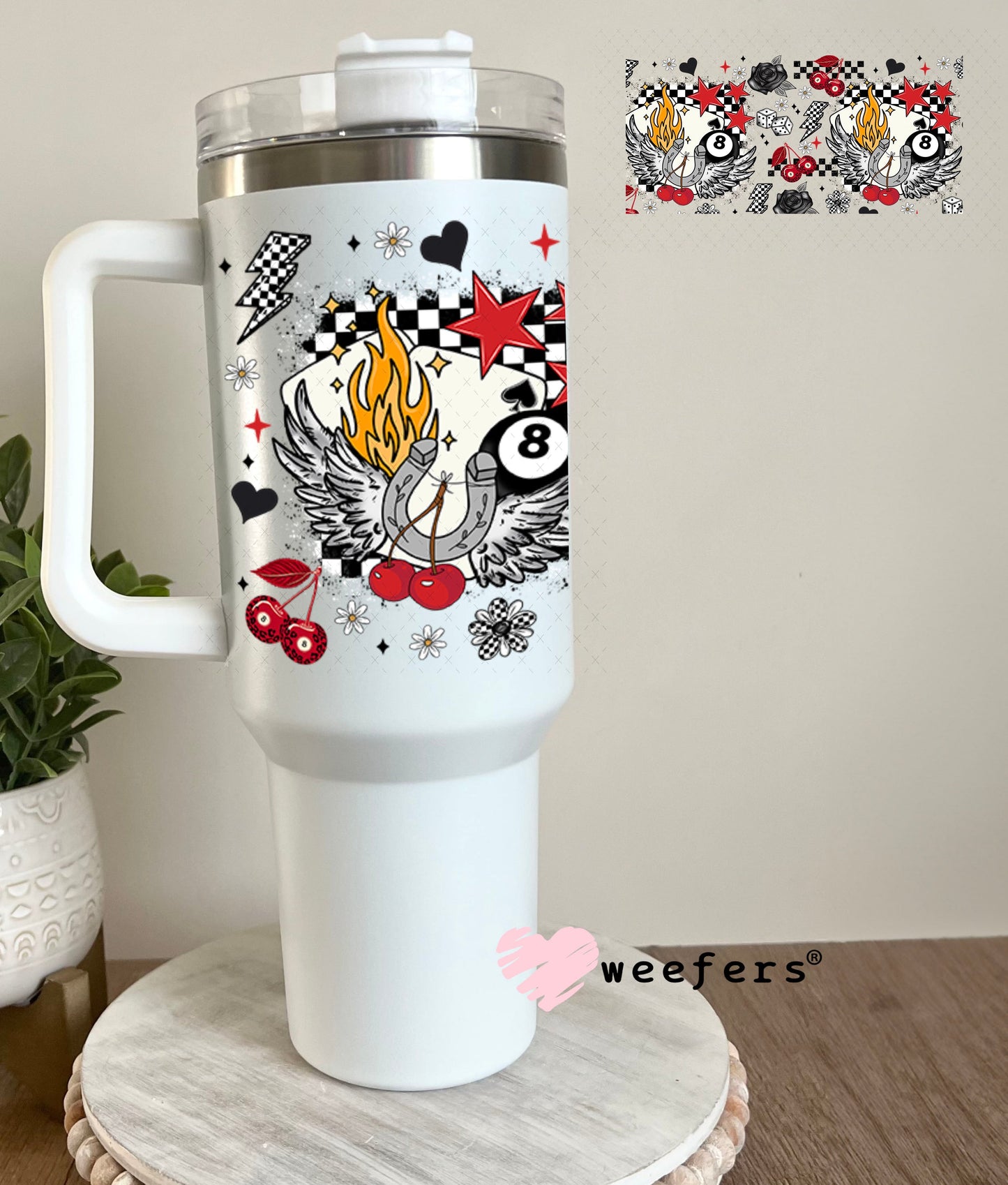 Angle Of Luck Flames and Cherries UV DTF Cup Wrap Exclusive WEEFERS WRAP 40oz Tumbler Wrap Weefers