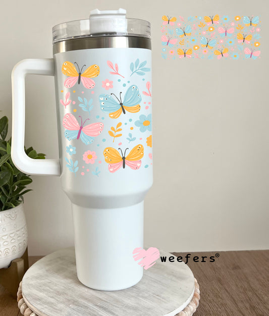 Blue and Orange Butterflies UV DTF Cup Wrap 40oz Tumbler Cup Wrap Weefers