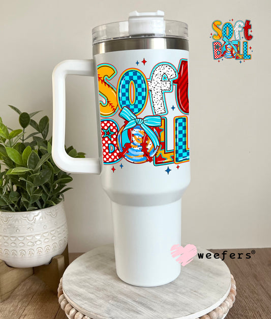 Softball Red Yellow Blue UV DTF Decal 40oz Tumbler Decal Weefers