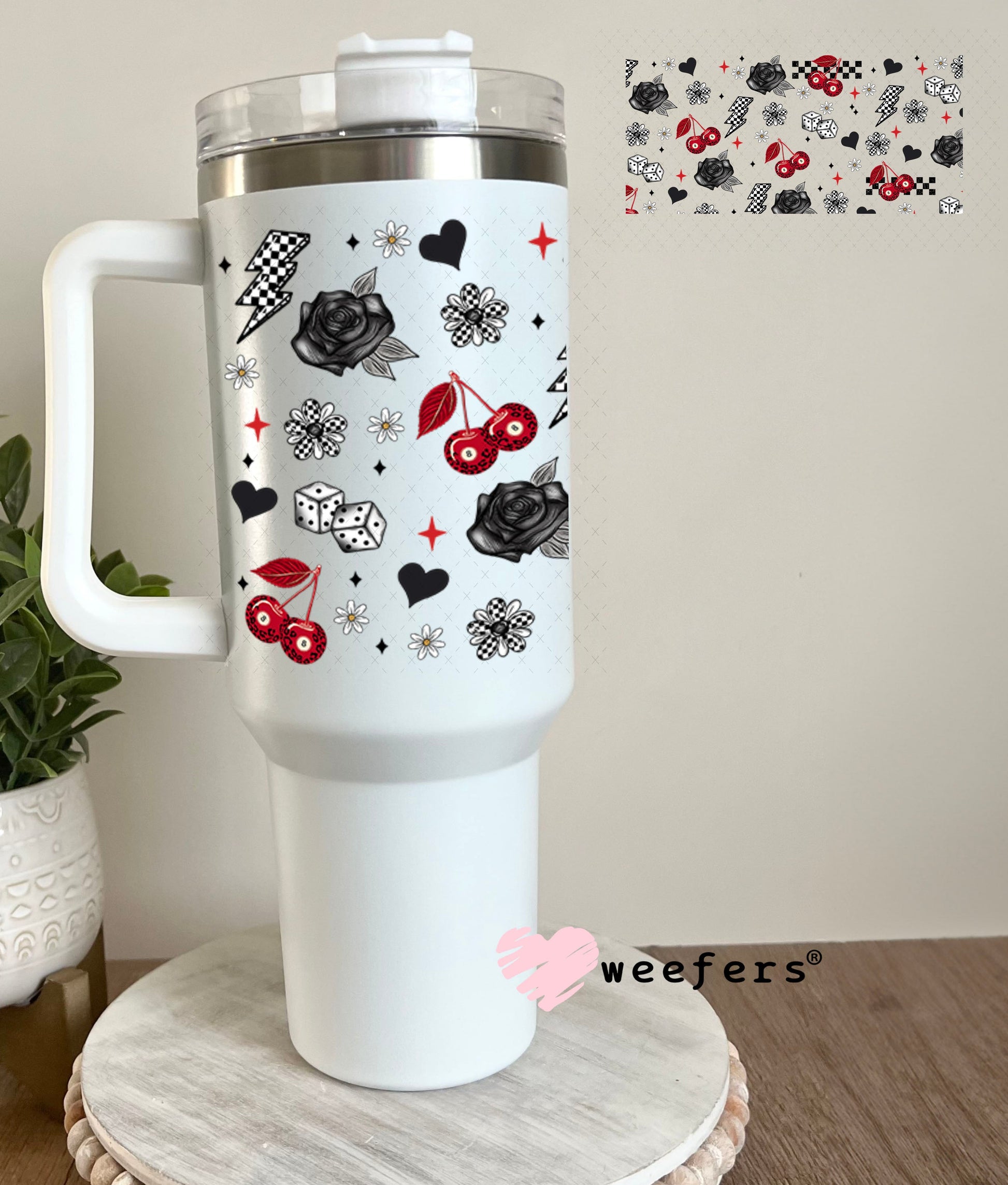 Leopard Red Cherry Eight Ball Sidekick UV DTF Cup Wrap - Exclusive WEEFERS WRAP 40oz Tumbler Wrap Weefers