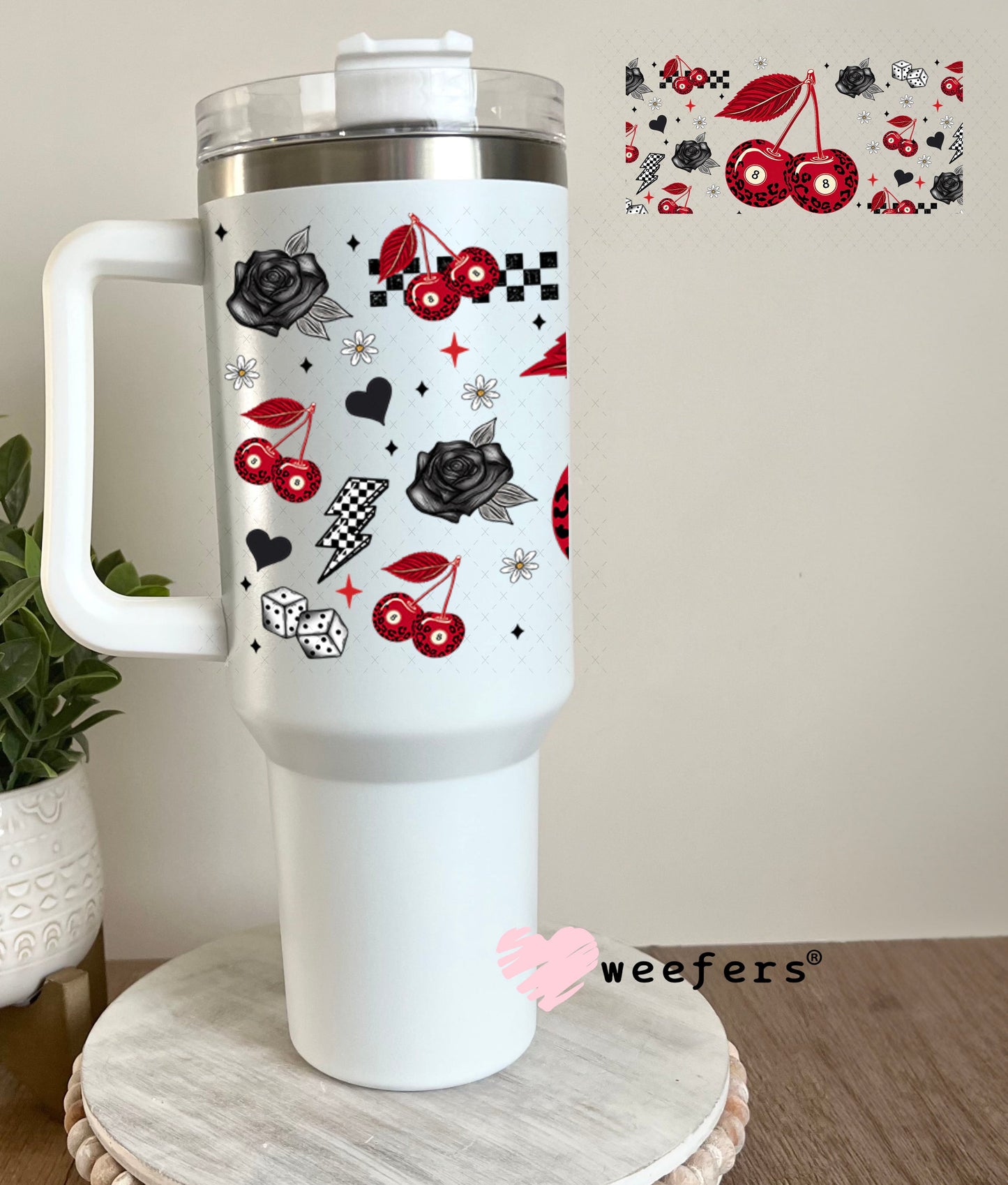 Leopard Red Cherry Eight Ball UV DTF Cup Wrap - Exclusive WEEFERS WRAP 40oz Tumbler Wrap Weefers