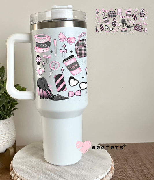 Pink and Grey Planner Girl UV DTF Cup Wrap - Exclusive WEEFERS WRAP 40oz Tumbler Wrap Weefers