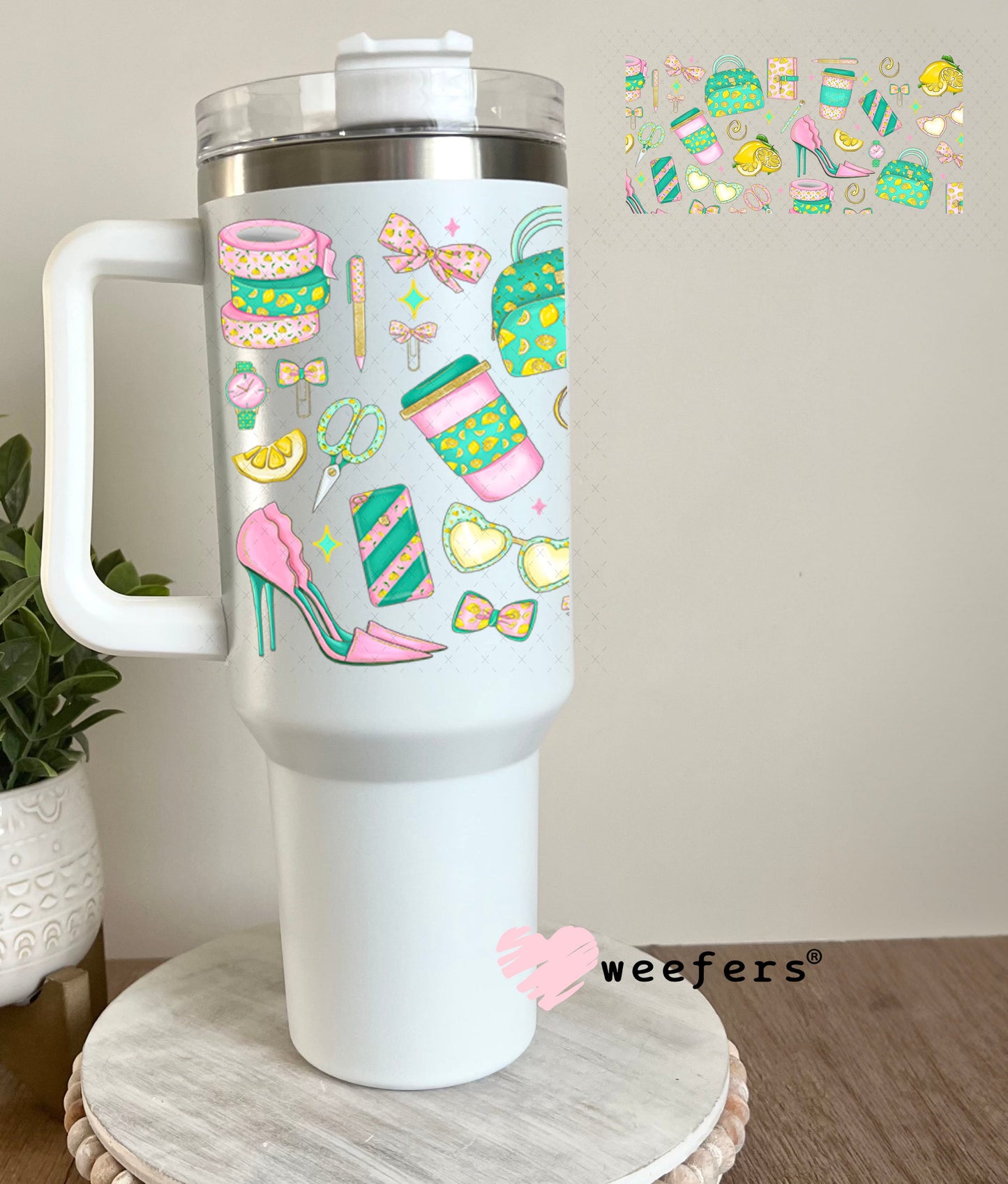 Lemon Pink and Green Girl Planner UV DTF Cup Wrap - Exclusive WEEFERS WRAP 40oz Tumbler Wrap Weefers