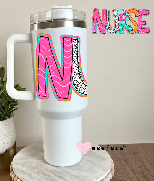 Nurse Orange Pink Teal UV DTF Decal 40oz Tumbler Decal Weefers