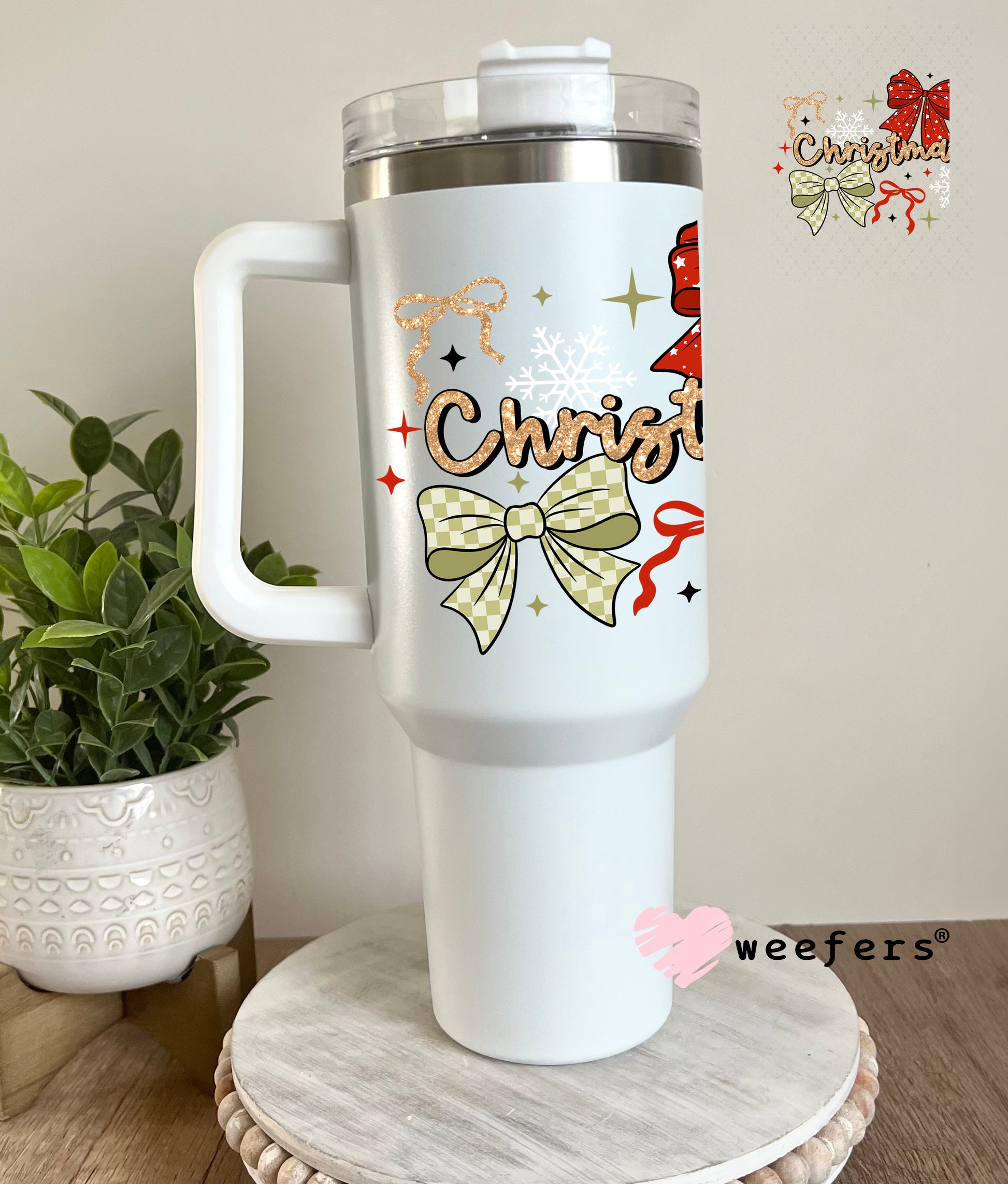 Christmas Bows UV DTF Decal 40oz Tumbler Decal Weefers