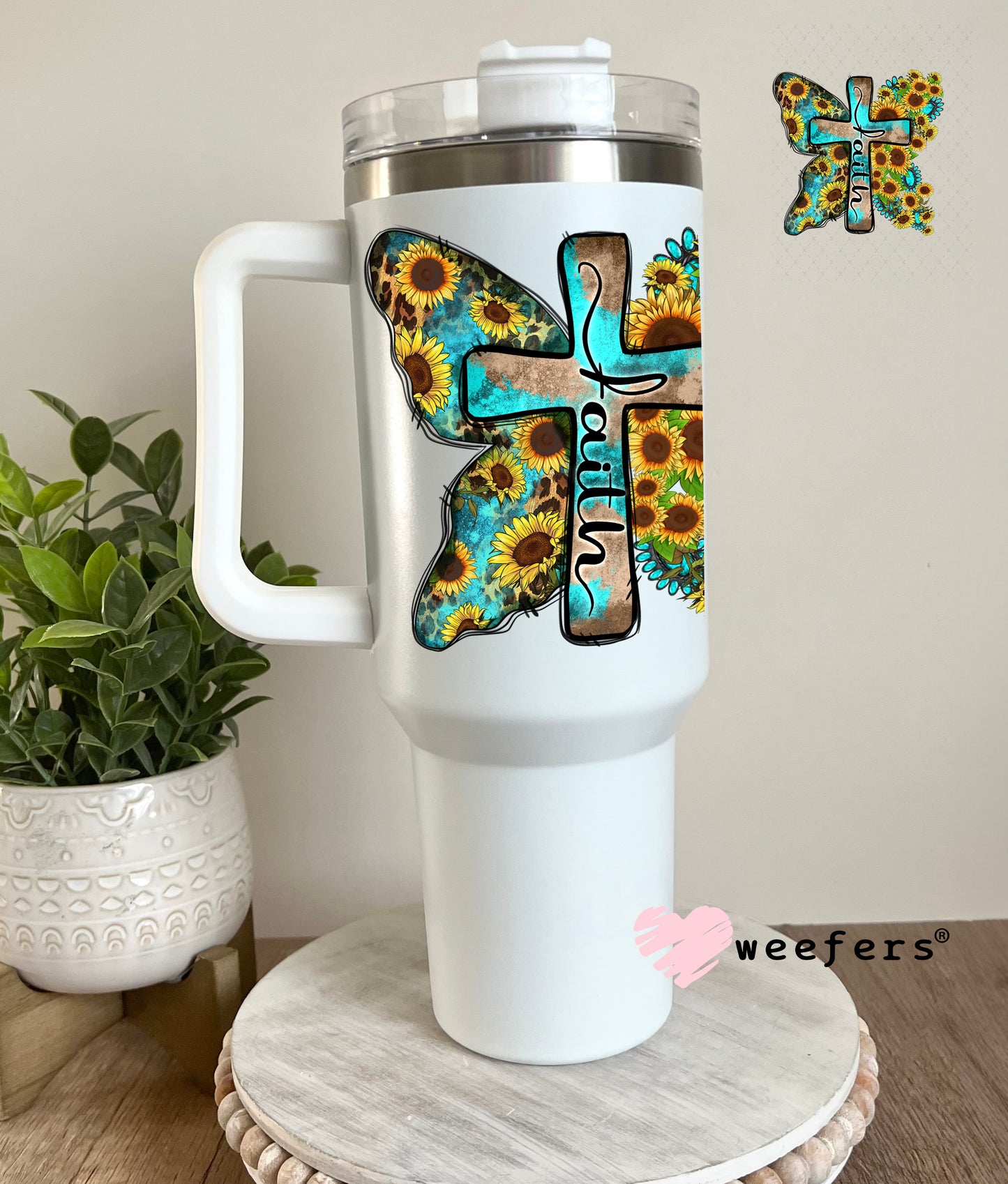 Faith Cross Sunflowers UV DTF Decal 40oz Tumbler Decal Weefers