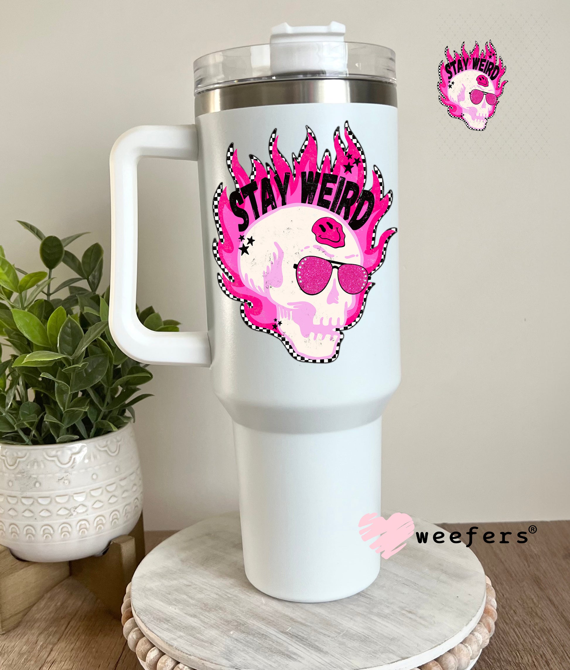 Stay Weird Pink Skull UV DTF Decal 40oz Tumbler Decal Weefers