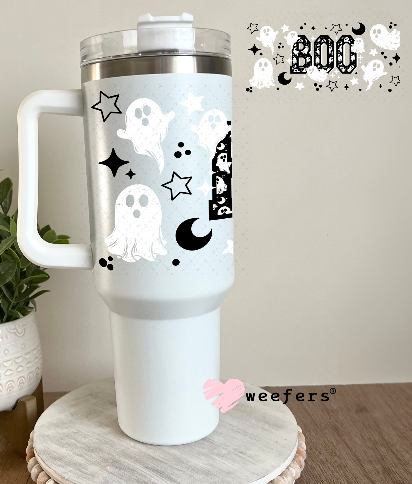 Boo Black and White Ghost UV DTF Cup Wrap 40oz Tumbler Cup Wrap Weefers