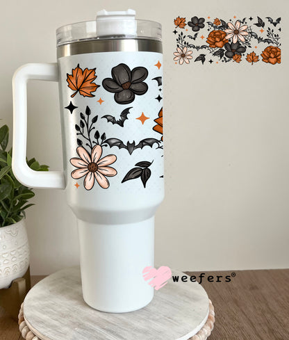 Rust and Cream Flowers Black Bats UV DTF Cup Wrap 40oz Tumbler Cup Wrap Weefers