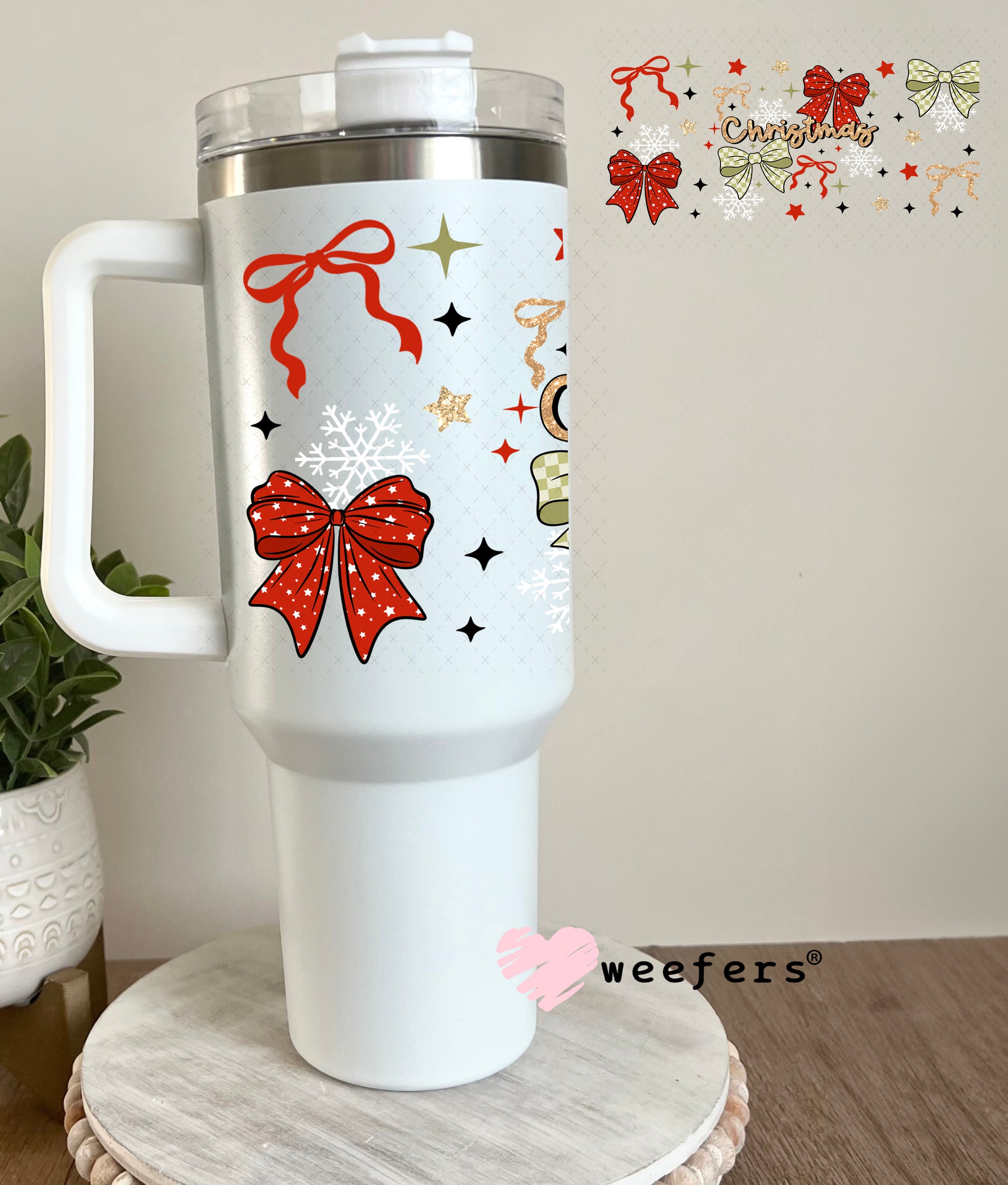 Christmas Bows UV DTF Cup Wrap 40oz Tumbler Cup Wrap Weefers